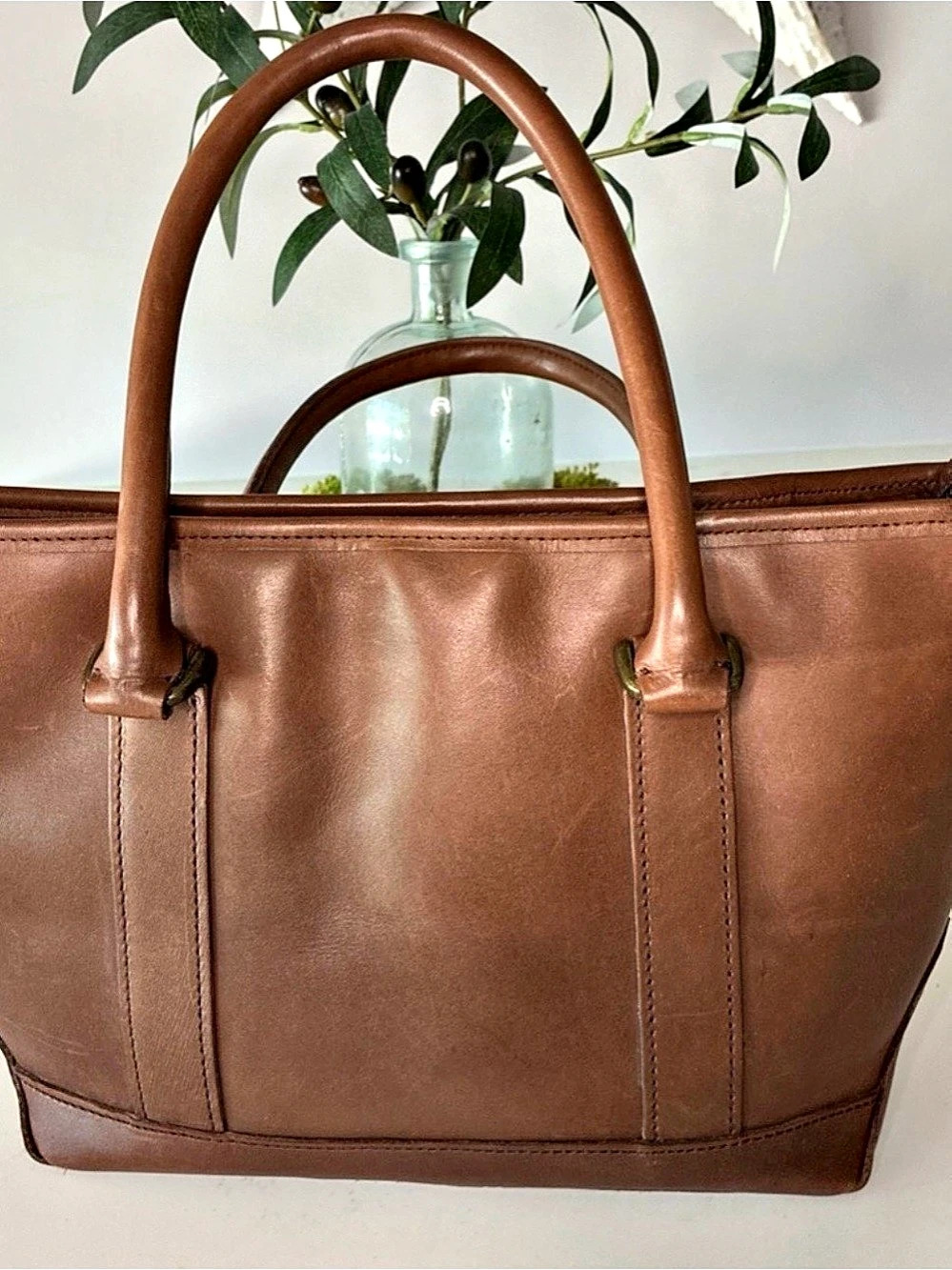 Vintage L.L.Bean Field & Town Leather Tote Brown Cognac